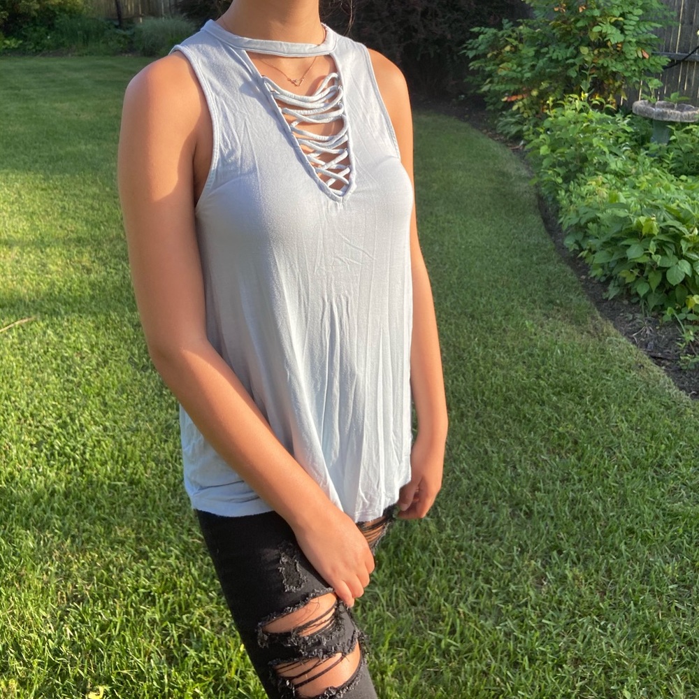 American Eagle Blue lace up tank top